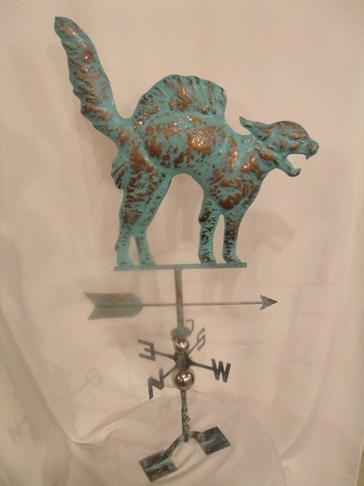 LARGE Handcrafted 3D 3- Dimensional CAT Weathervane Copper Patina Finish N3
