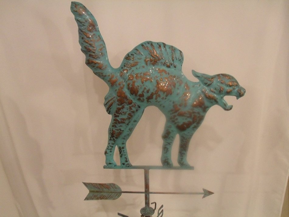 LARGE Handcrafted 3D 3- Dimensional CAT Weathervane Copper Patina Finish N4
