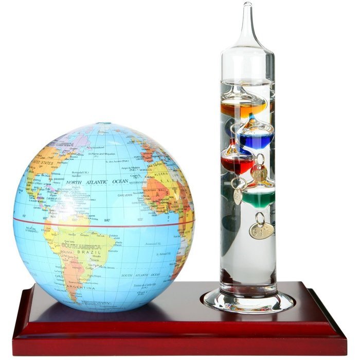Lily's Home 7 inch Glass Galileo Thermometer with a 4 inch World Globe N2