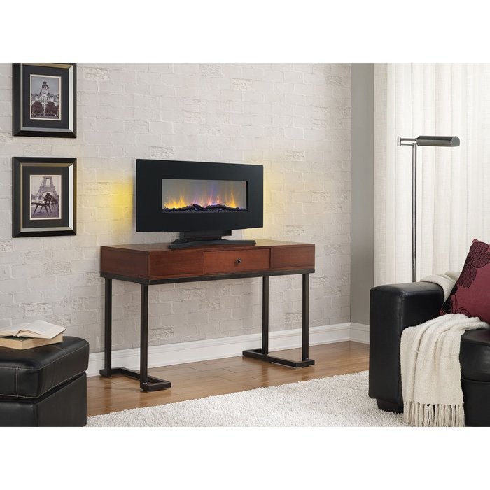 Wall-Mounted Infrared Quartz Fireplace with Stand, Black N2