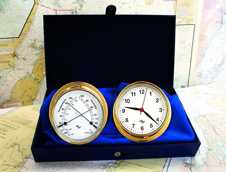 White Dial 5.75 Cabin Gift Set presented in a Leather Finish Felt Lined Gift Box with Clock and Comfort Meter