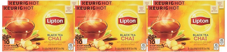 Lipton Black Tea Chai K Cups, 10 count, (Pack of 6)