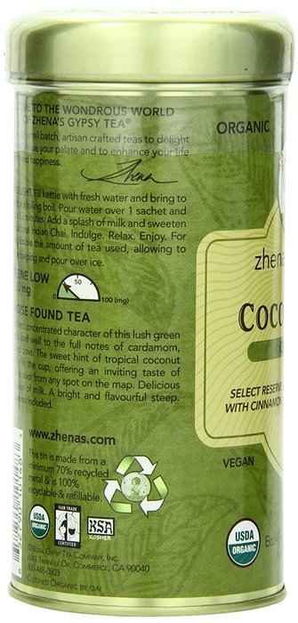 Zhena's Organic Gypsy Tea, Coconut Chai Green Tea, 22 Sachets N2