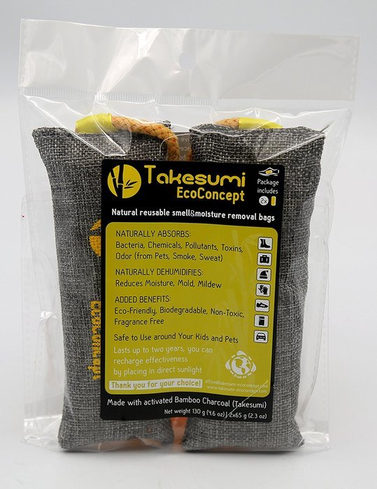 TAKESUMI EcoConcept &ndash; Bamboo Activated Charcoal Shoe Deodorizer Bags &ndash; Natural shoes & fridge & car & luggage... N3