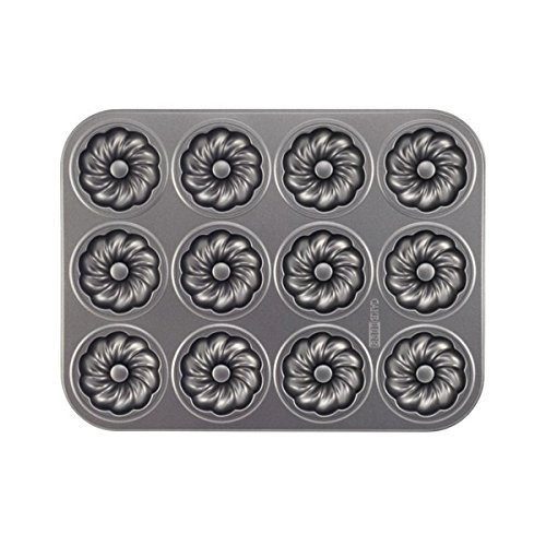 12-Cup Grey Novelty Molded Braid Cookie Pan with with Rolled Edges