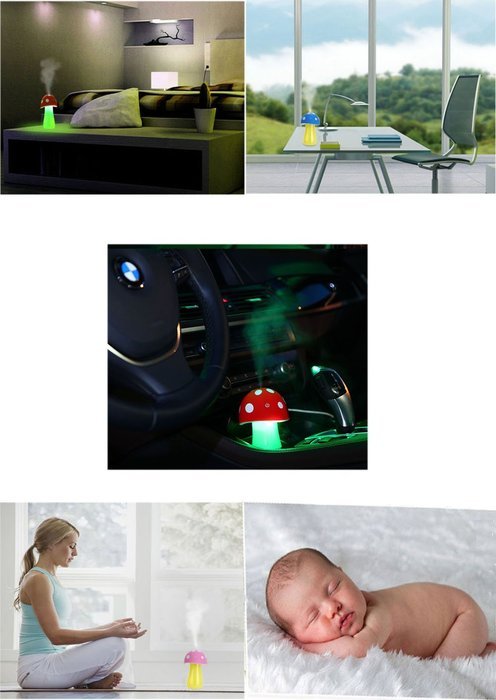 Haoran Ultrasonic Portable Cool Mist Mushroom Lamp Humidifier with Color LED Lights, 200ml Mini USB Whisper-Quiet... N5