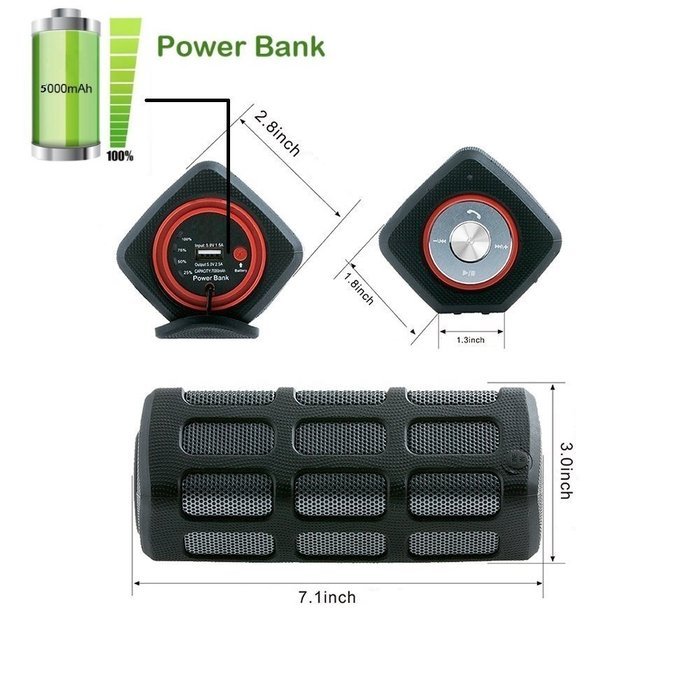 Portable Waterproof Bluetooth Wireless Speaker with PowerBank 5200mAh Rechargeable Battery,20 Hours Playtime,... N12