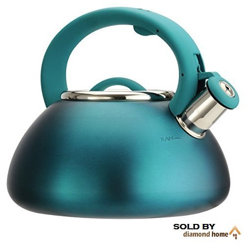 Cute Stylish Teal Tea Kettle Aqua Dark Blue, Pretty & Beautiful Sleek Design, Stovetop Hot Water