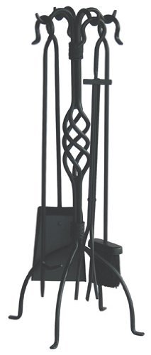 Uniflame, F-1053, 5pc Black Wrought Iron Fireset with Center Weave