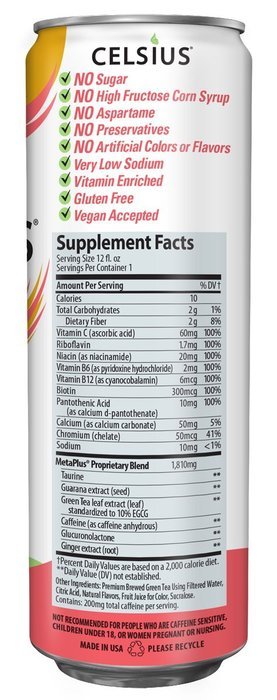 Celsius Green Tea, Peach Mango, 12 Ounce (Pack of 12)