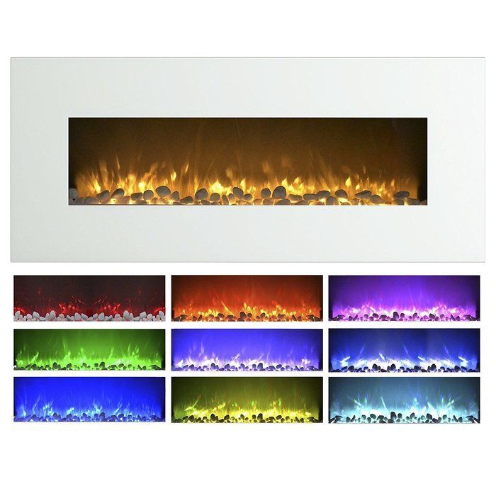 Black Glass Panel Electric Fireplace Wall Mount & Remote 26 x 20 Inch 1500W N4