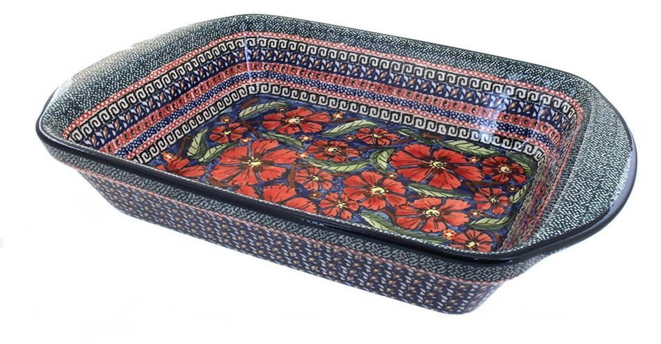 Polish Pottery Jungle Flower Large Rectangular Baker