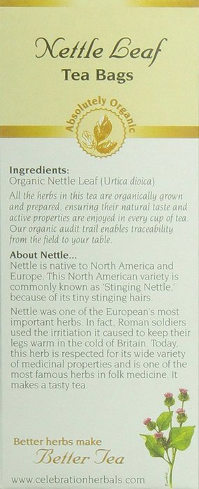 Celebration Herbals Organic Nettle Leaf Tea Caffeine Free, Feuilles D'ortie -- 24 Herbal Tea Bags