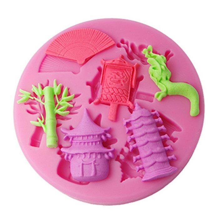 FOUR-C Silicone Gum Paste Mold Tower Design Cake Decorating Tools Color Pink