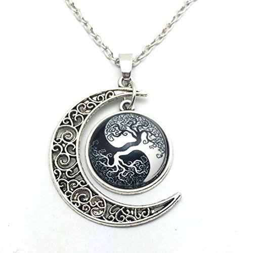 Vintage tree Cabochon Silver plated chain necklace pendants Moon pendant