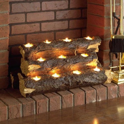 Tealight Fireplace Log, 10"H, BROWN