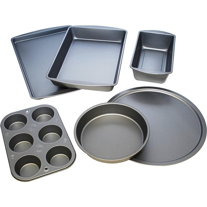 6-Piece Non-stick Bakeware Sets Cake and Utility Pan Pizza Pan Muffin Pan Loaf Pan Cookie Pan Round Cake Pan BakerEze...