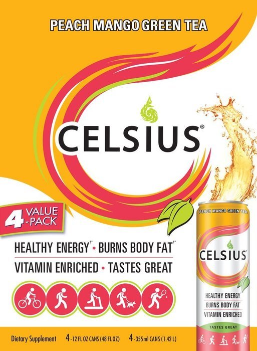 Celsius Green Tea, Peach Mango, 12 Ounce (Pack of 12) N25