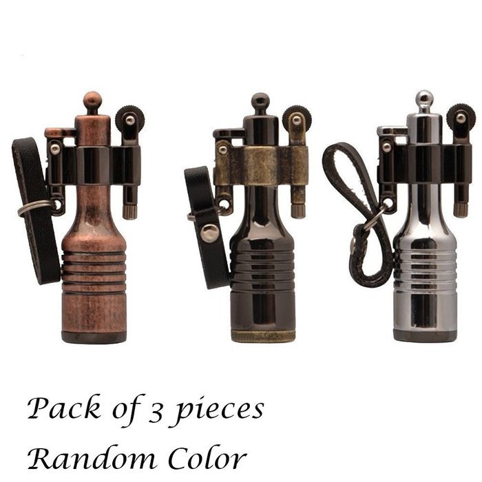 Ezyoutdoor 3 Pieces High-grade Kerosene Bottles Lighters Wheel Wizard Style Cigarette Jet Torch Random Color N2