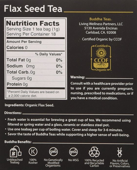 Flax Seed Tea - Organic Herbs - 18 Bleach Free Tea Bags N4