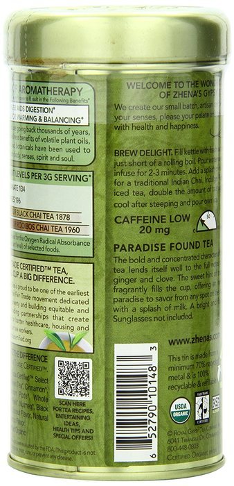 Zhena's Organic Gypsy Tea, Coconut Chai Green Tea, 22 Sachets N6