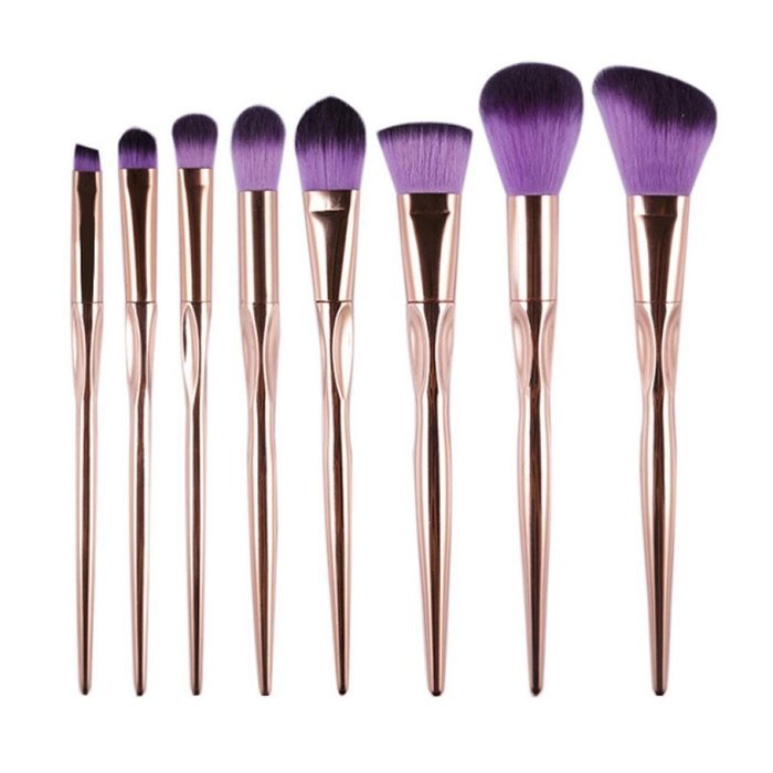 Mikey Store Makeup Brushes Set Fondation Eyeshadow Cosmetic Tool with Leather (8pc Gold) N10