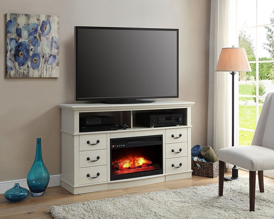Antique White Finish 60" Better Homes And Gardens Remote Control Fireplace Media Console For TV's Up To 70"