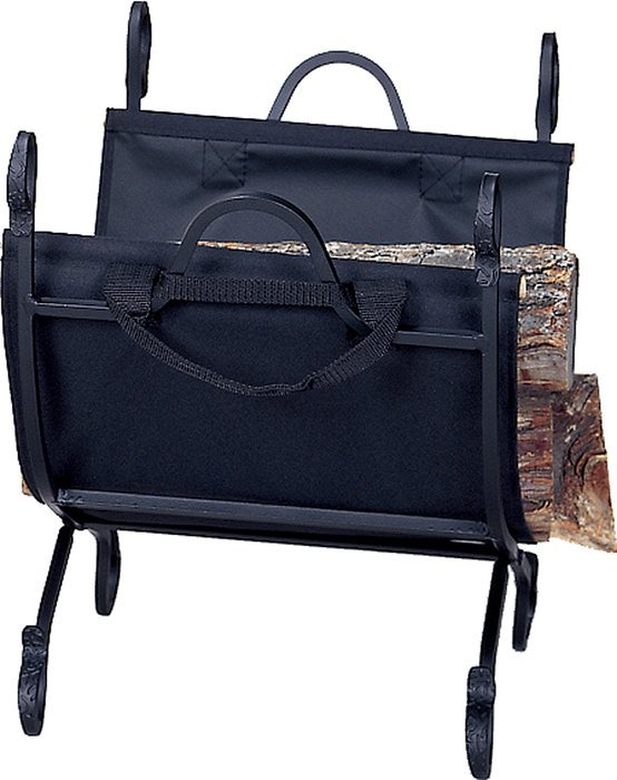 UniFlame Hammered Crock Black Log Holder with Canvas Carrier