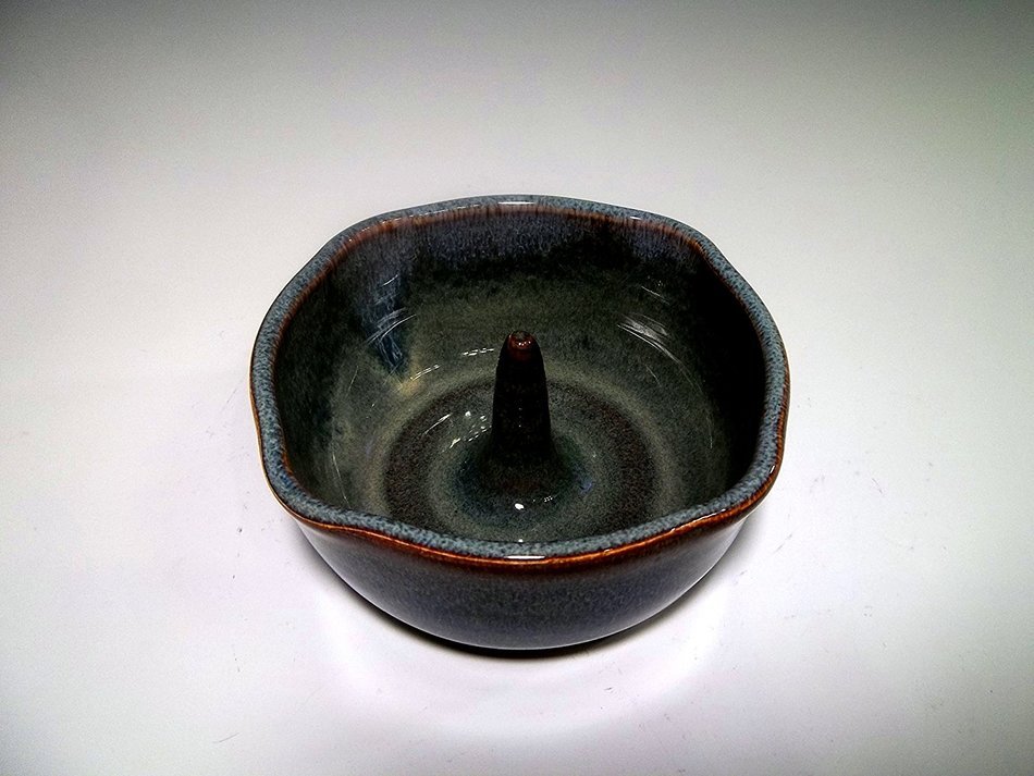 Handmade Stoneware Ceramic Apple Baker Bowl Blue Grey Swirl