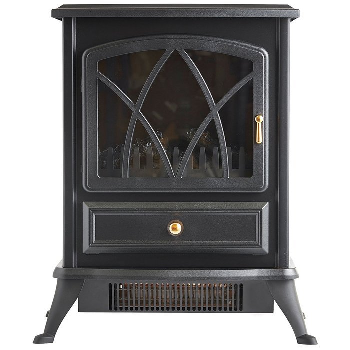 VonHaus 1500W Electric Stove Heater &ndash; Portable Home Fireplace with Log Burning Flame Effect (16.8W x 10.8L x 20H...
