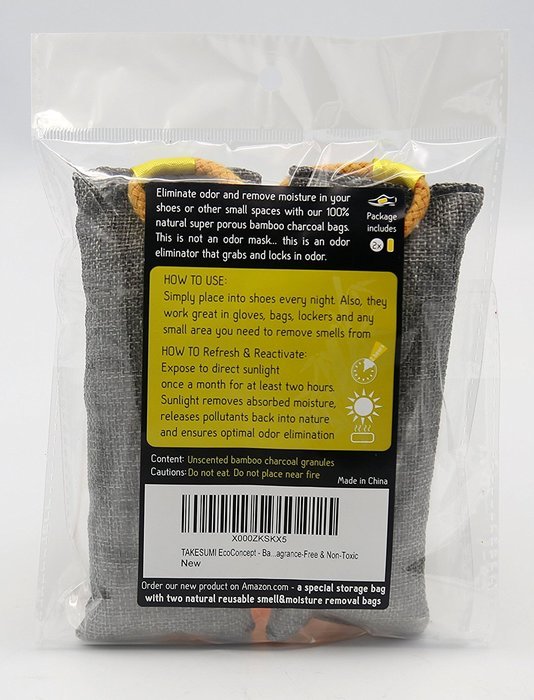 TAKESUMI EcoConcept &ndash; Bamboo Activated Charcoal Shoe Deodorizer Bags &ndash; Natural shoes & fridge & car & luggage... N5
