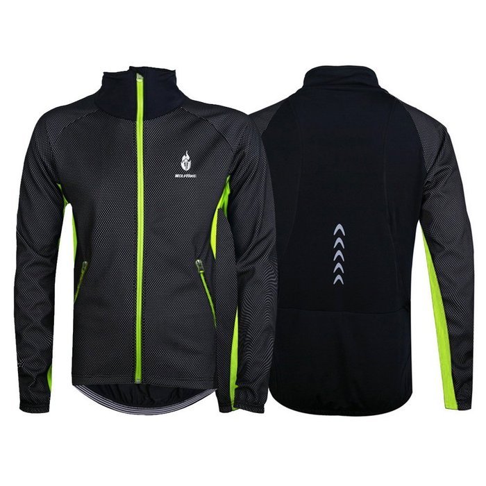 WOLFBIKE Thermal Fleece Cycling Jersey Shirt Casual Jacket Long Sleeve, Green, Size XL N73