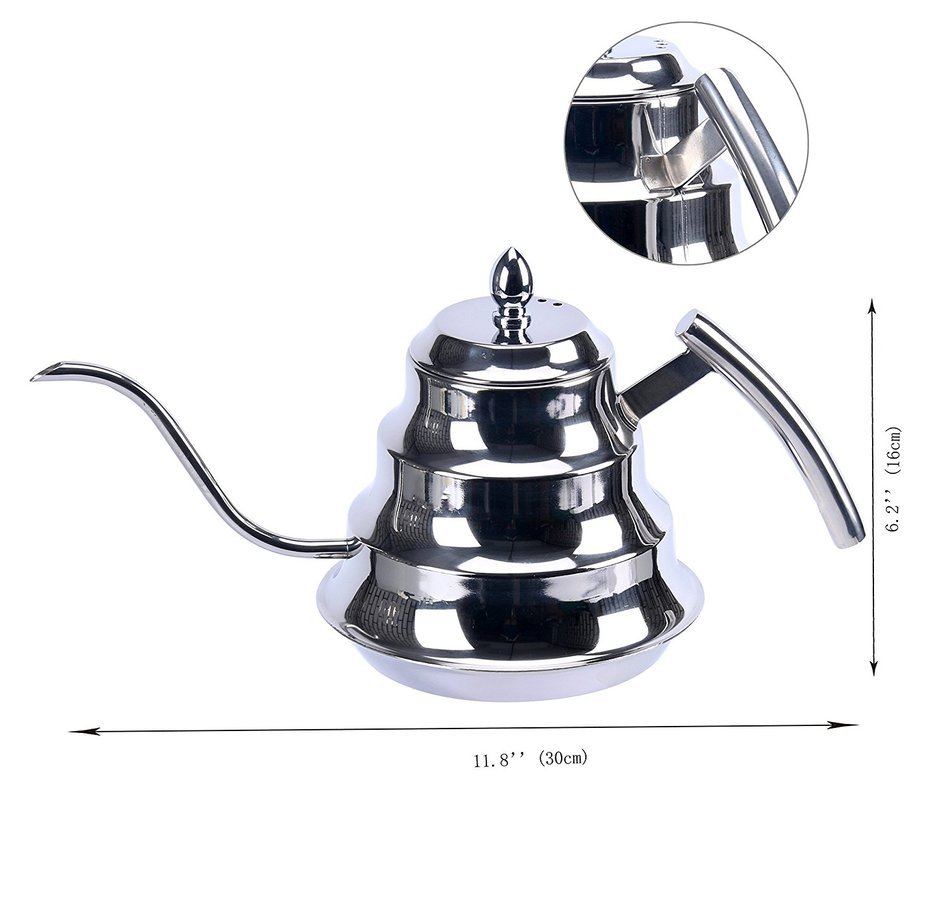 YaeKoo 1.2L Stainless Steel Coffee Drip Kettle,Gooseneck Stainless Steel Drip Pot for Coffee & Tea N2