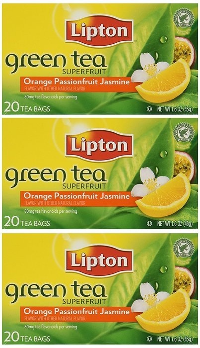 Lipton Green Tea Bags, Orange, Passionfruit & Jasmine, 20 ct, 3 pk