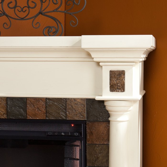 Faux Slate Convertible Corner or Flat Wall Electric Fireplace - Ivory N6