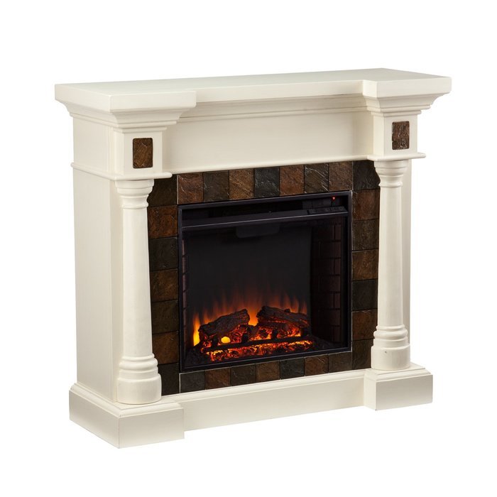 Faux Slate Convertible Corner or Flat Wall Electric Fireplace - Ivory N7