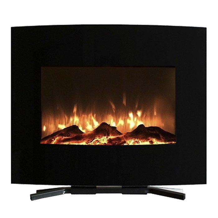 Black Glass Panel Electric Fireplace Wall Mount & Remote 26 x 20 Inch 1500W N12