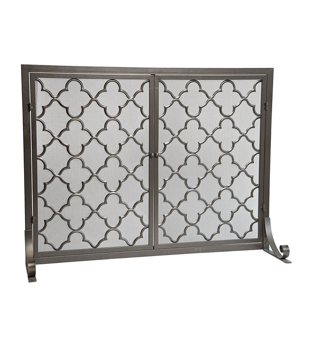 Large Geometric Screen with Doors, 44''W x 33''H, in Bronze