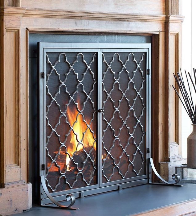 Large Geometric Screen with Doors, 44''W x 33''H, in Bronze N2