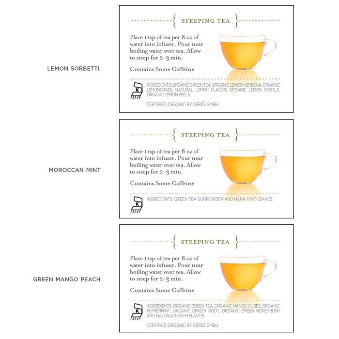 Tea Forte LOOSE LEAF TEA TRIO, 3 Small Tea Tins, Green Tea Sampler - Lemon Sorbetti, Moroccan Mint, Green Mango... N5