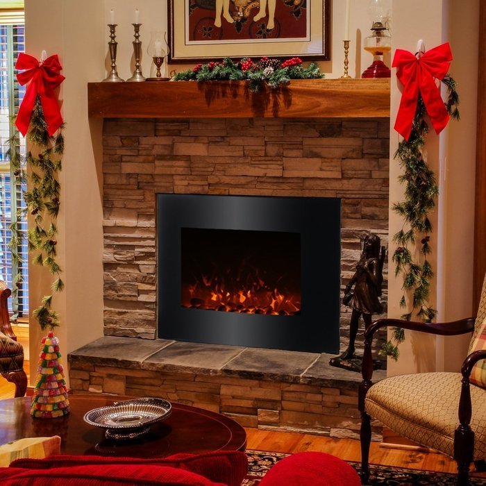 Homgeek 1500W Wall Mount Adjustable Electric Fireplace 3D Flame Heater with Remote Control, XL Large 35"22" Black N3