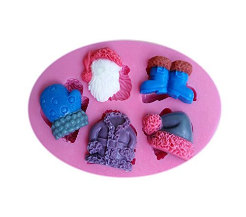 Autek Santa Claus boots gloves Coat Xmas Fondant Soap Cake Decorate Silicone Mold #143