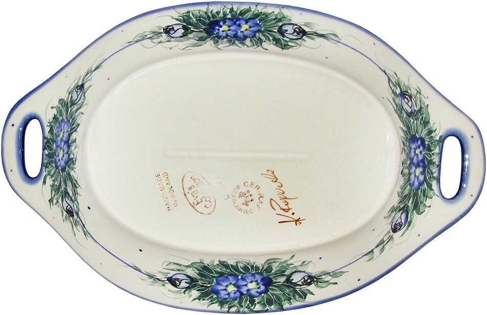 Boleslawiec Stoneware - Polish Pottery Serving or Baking Dish with Handles - Eva's Collection "Wild Field" N2