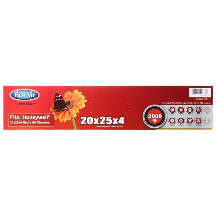 BestAir HW2025-11R Honeywell Pleated Filter, 20 by 25 by 4"