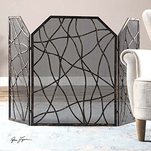 Woven Metal Sea Grass Fireplace Screen Modern Cottage