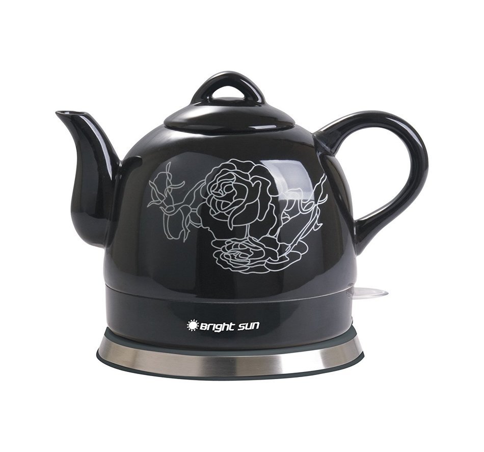 Fixture Displays Teapot Ceramic Electric Kettle Warm Plate, Black Peony Decor, Gift, New,13583 N3