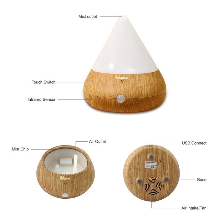 Aromatherapy Essential Oil Diffuser + Guluman 150ml Portable USB Air Humidifier Smart Infrared Induction, Ultrasonic... N10