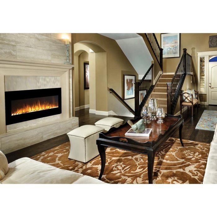 Moda Flame Oxford 50 Inch Pebble Electric Wall Mounted Fireplace in Black