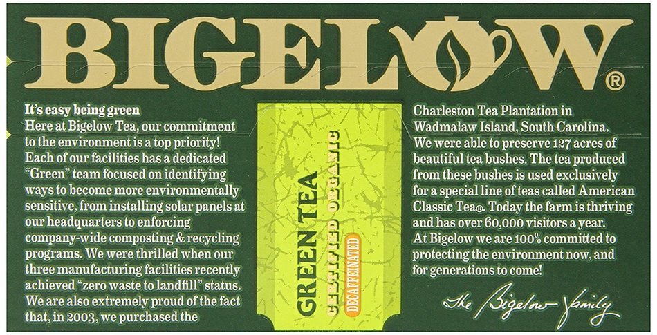 Bigelow Decaffeinated Organic Green Tea, 40 Count Box