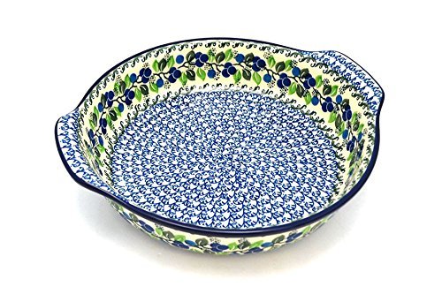 Polish Pottery Baker - Round with Grips - Large - Blue Berries